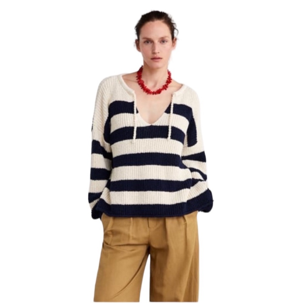 Zara Striped Oversized Knit Pullover Sweater